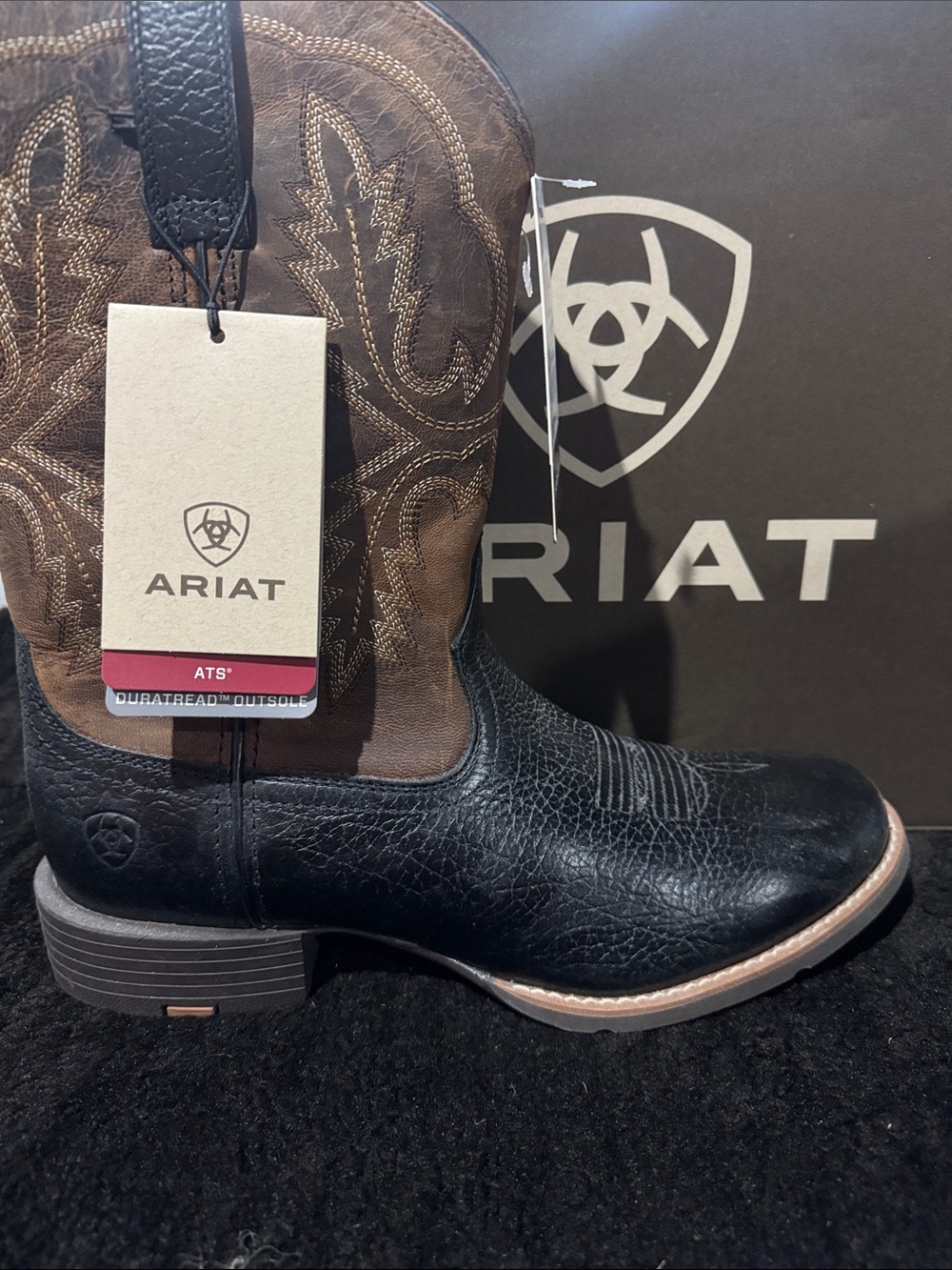 Ariat Two-Tone Black Foot with Brown Stitched Shaft Western Boot